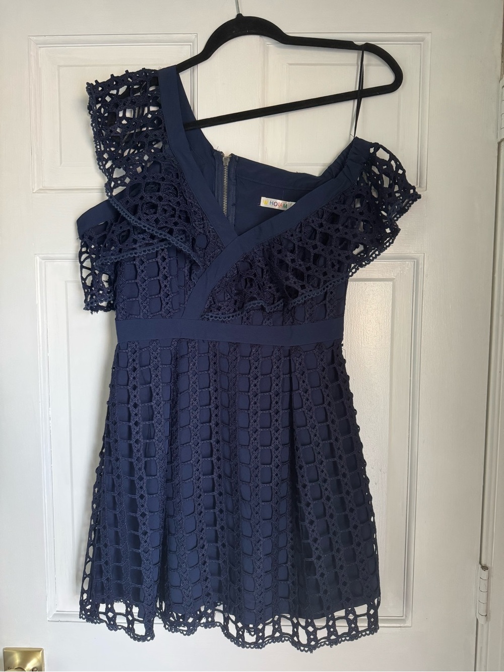 One-Shoulder Navy Crochet Fit-and-Flare Dress U.S. Size 6